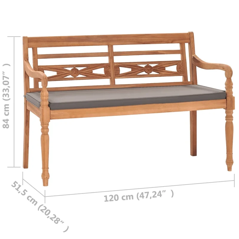 Banc de jardin meuble de patio d'extérieur terrasse avec coussin gris foncé 120 cm bois de teck massif 02_0011076