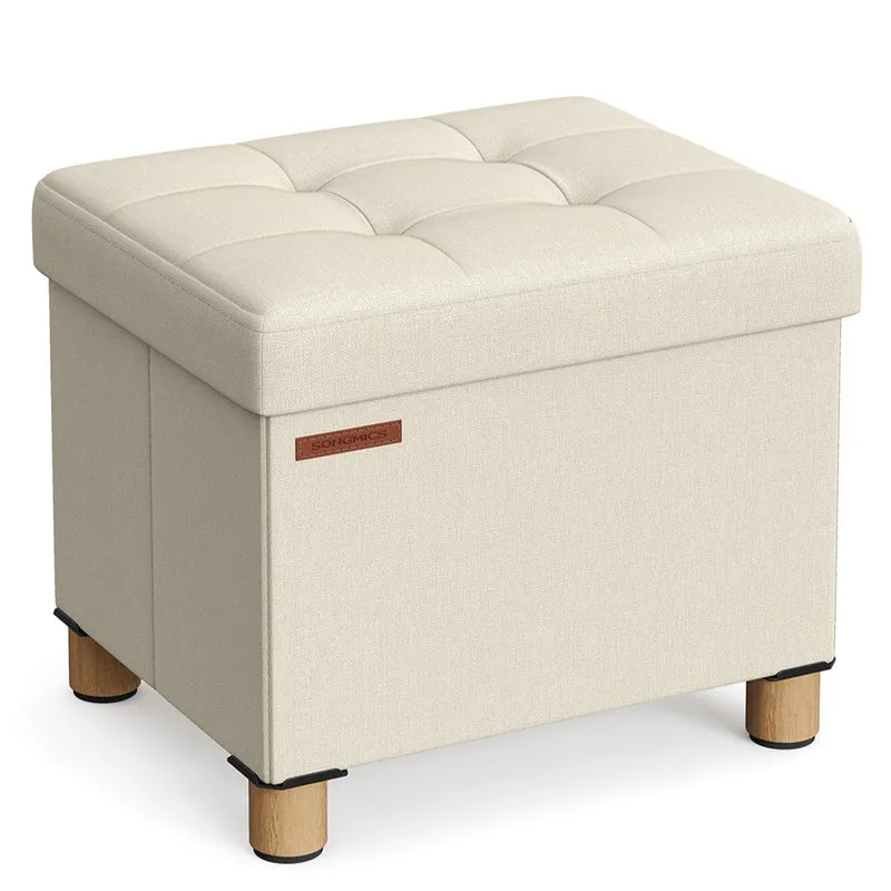 Pouf coffre de rangement tabouret avec repose-pieds pliable banc avec rangement 32 x 40 x 335 cm pour salon chambre beige 12_0007283