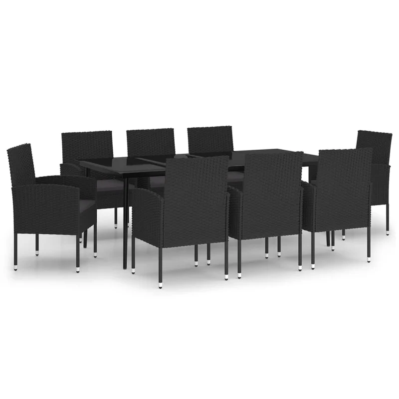 Ensemble de salle à manger de jardin meuble extérieur 9 pièces noir 02_0014116