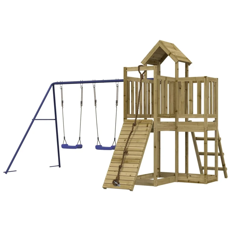 Aire de jeux d'extérieur balançoires toboggan portiques robuste jeux jardin 357 x 248 x 214 cm bois de pin imprégné 02_0004657