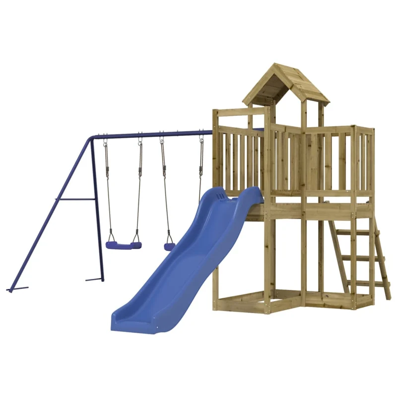 Aire de jeux d'extérieur balançoires toboggan portiques robuste jeux jardin bois de pin imprégné 02_0004652