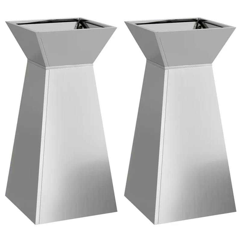 Lot de 2 jardinières pilier extérieur 35 x 35 x 73 cm style contemporain durable en métal argent 02_0052407