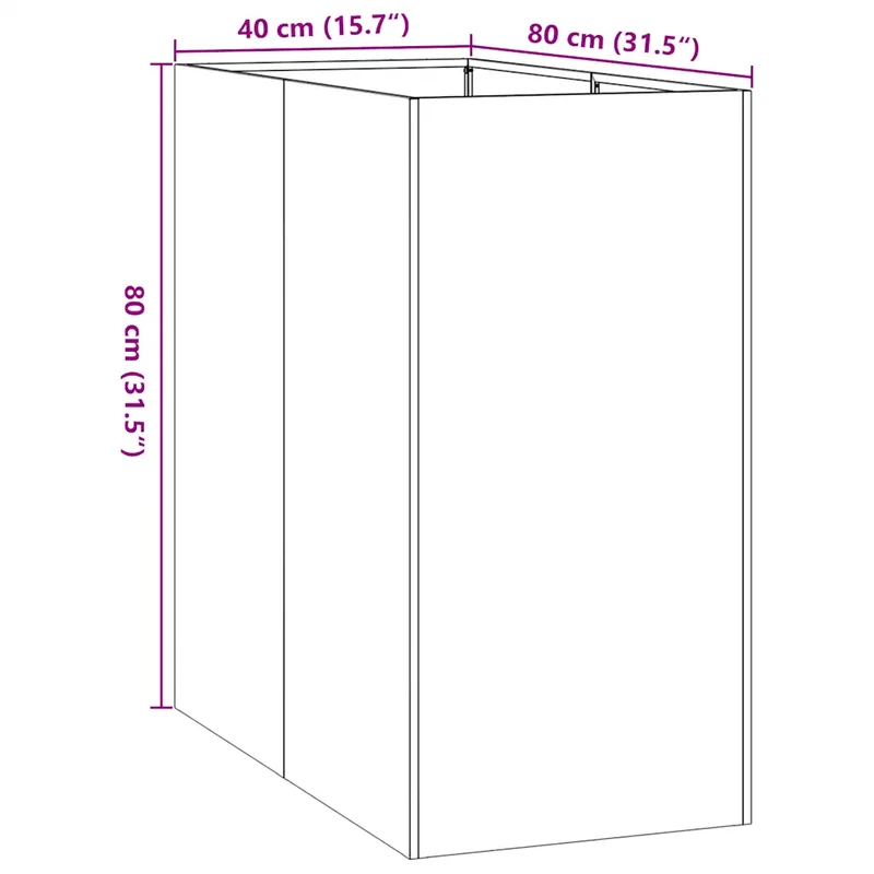 Jardinière design moderne jardin balcon 40 x 80 x 80 cm avec fond ouvert en acier inoxydable 02_0051560