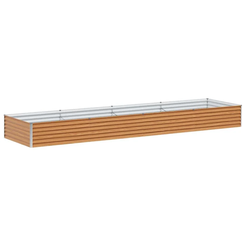 Jardinière surélevée design industriel extérieur 390 x 100 x 36 cm drainage optimal en acier galvanisé marron clair 02_0059048