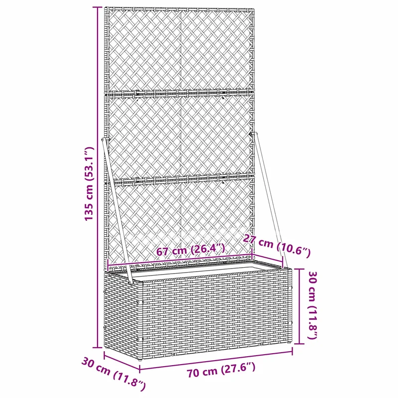 Cache-pot de jardin rectangulaire moderne forme pratique 70 x 30 x 135 cm en métal noir 02_0047451