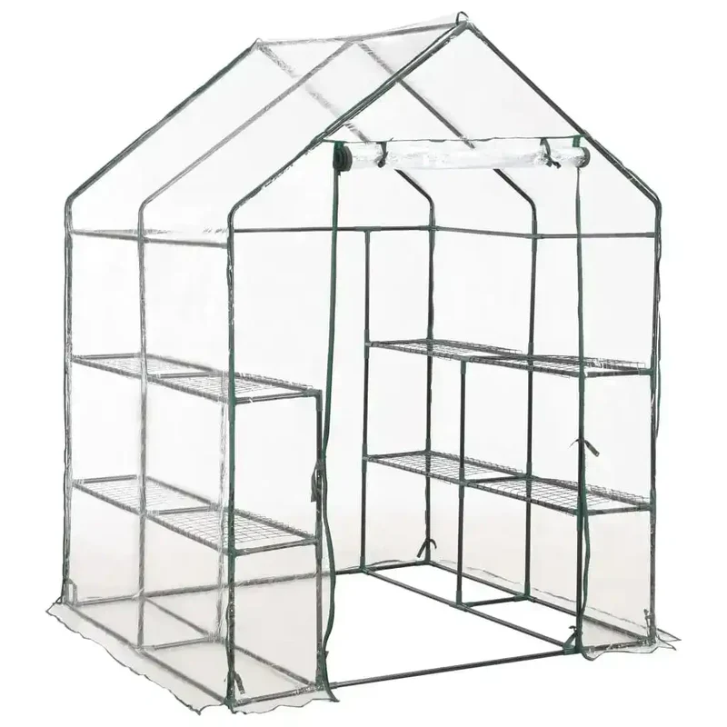 Serre de jardin avec 8 étagères 143 x 143 x 195 cm facile à monter et durable en acier vert 02_0045928