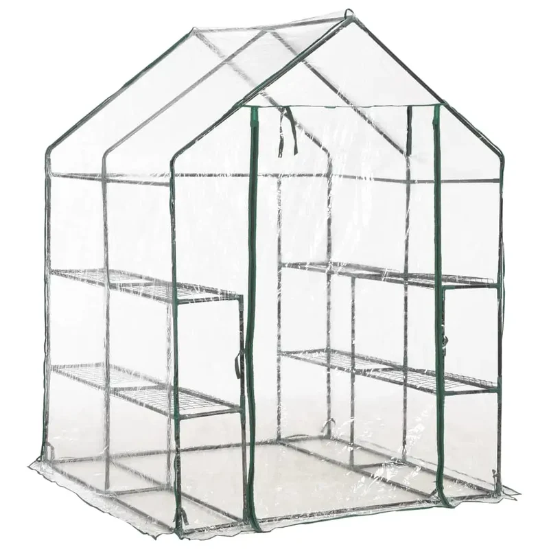 Serre de jardin avec 8 étagères 143 x 143 x 195 cm facile à monter et durable en acier vert 02_0045928