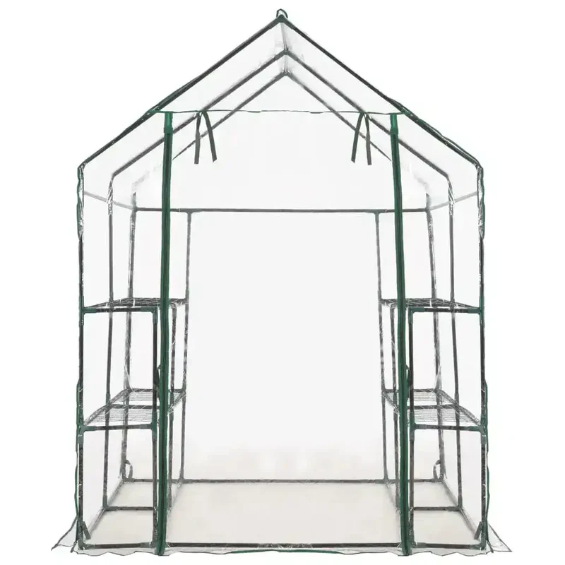 Serre de jardin avec 8 étagères 143 x 143 x 195 cm facile à monter et durable en acier vert 02_0045928