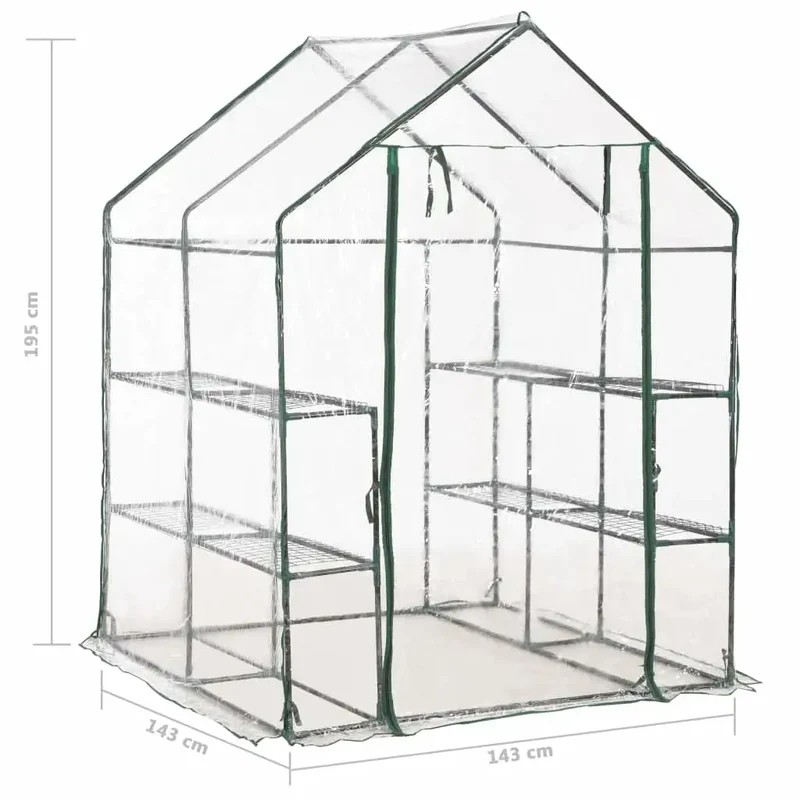 Serre de jardin avec 8 étagères 143 x 143 x 195 cm facile à monter et durable en acier vert 02_0045928