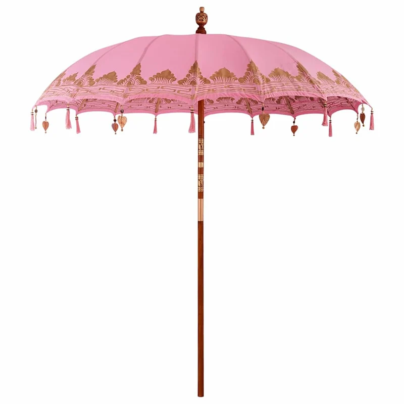 Parasol balinais rond 215 x 215 x 260 cm ambiance tropicale style artisanal en coton rose 02_0058824