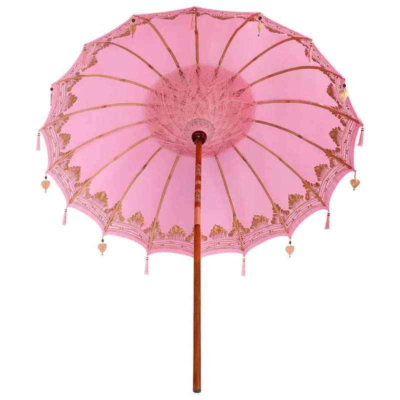 Parasol balinais rond 215 x 215 x 260 cm ambiance tropicale style artisanal en coton rose 02_0058824