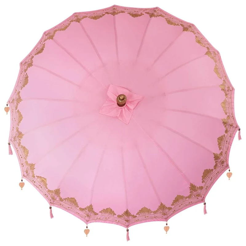 Parasol balinais rond 215 x 215 x 260 cm ambiance tropicale style artisanal en coton rose 02_0058824