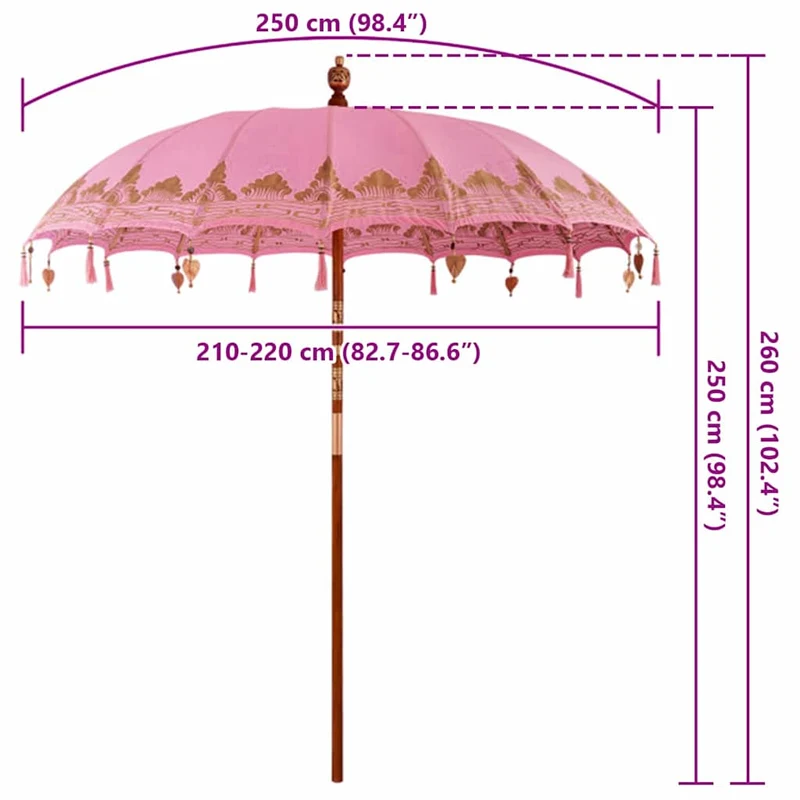 Parasol balinais rond 215 x 215 x 260 cm ambiance tropicale style artisanal en coton rose 02_0058824