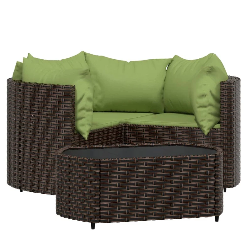 Salon de jardin meuble d'extérieur ensemble de mobilier 4 pièces avec coussins marron résine tressée 02_0016157
