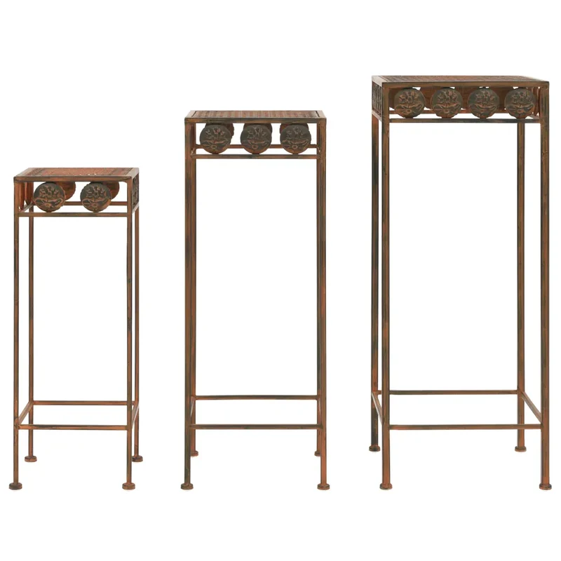 Lot de 3 supports de plantes vintage décoratifs métal 28 x 28 x 71 cm ambiance élégante en métal rouillé 02_0046296