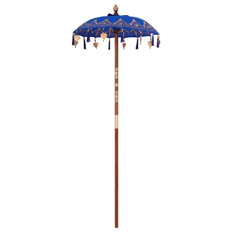 Parasol balinais rond 95 x 95 x 260 cm grand auvent décoratif ambiance tropicale en coton bleu 02_0058826