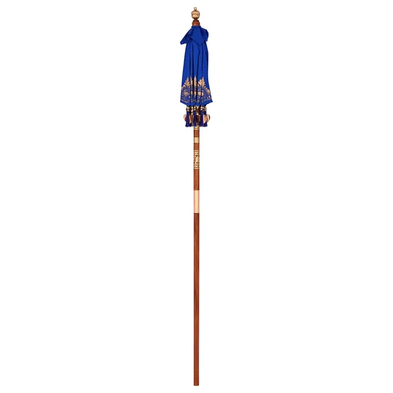 Parasol balinais rond 95 x 95 x 260 cm grand auvent décoratif ambiance tropicale en coton bleu 02_0058826