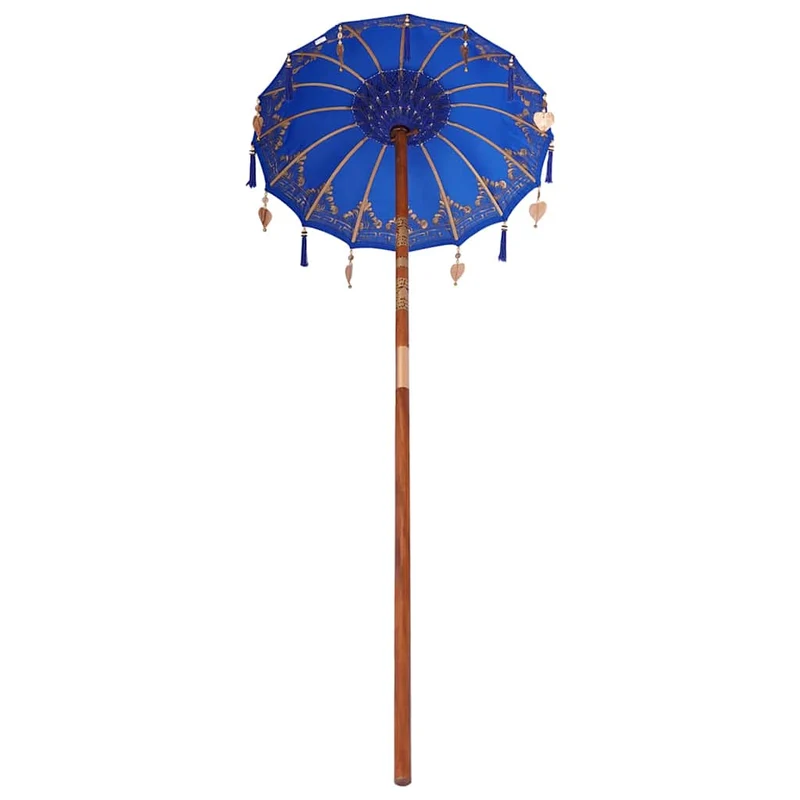 Parasol balinais rond 95 x 95 x 260 cm grand auvent décoratif ambiance tropicale en coton bleu 02_0058826