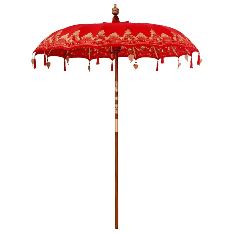 Parasol balinais rond jardin 185 x 185 x 260 cm décoration élégante ambiance tropicale en coton rouge 02_0058819