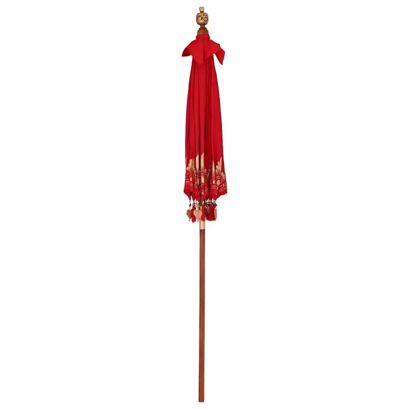 Parasol balinais rond jardin 185 x 185 x 260 cm décoration élégante ambiance tropicale en coton rouge 02_0058819