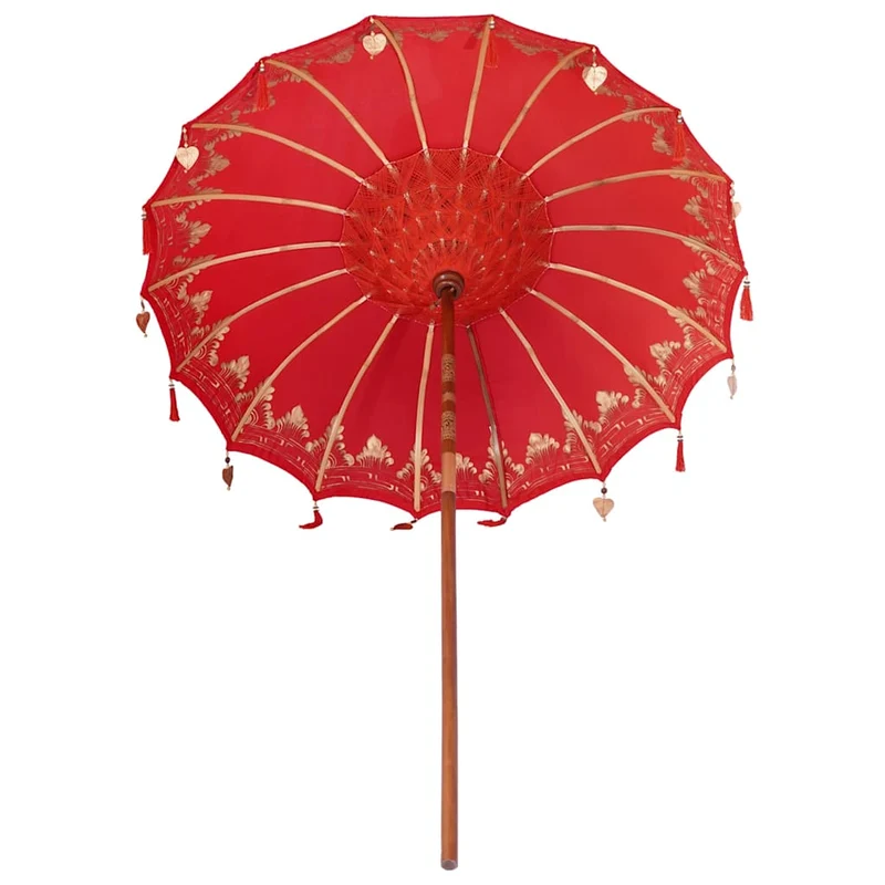 Parasol balinais rond jardin 185 x 185 x 260 cm décoration élégante ambiance tropicale en coton rouge 02_0058819