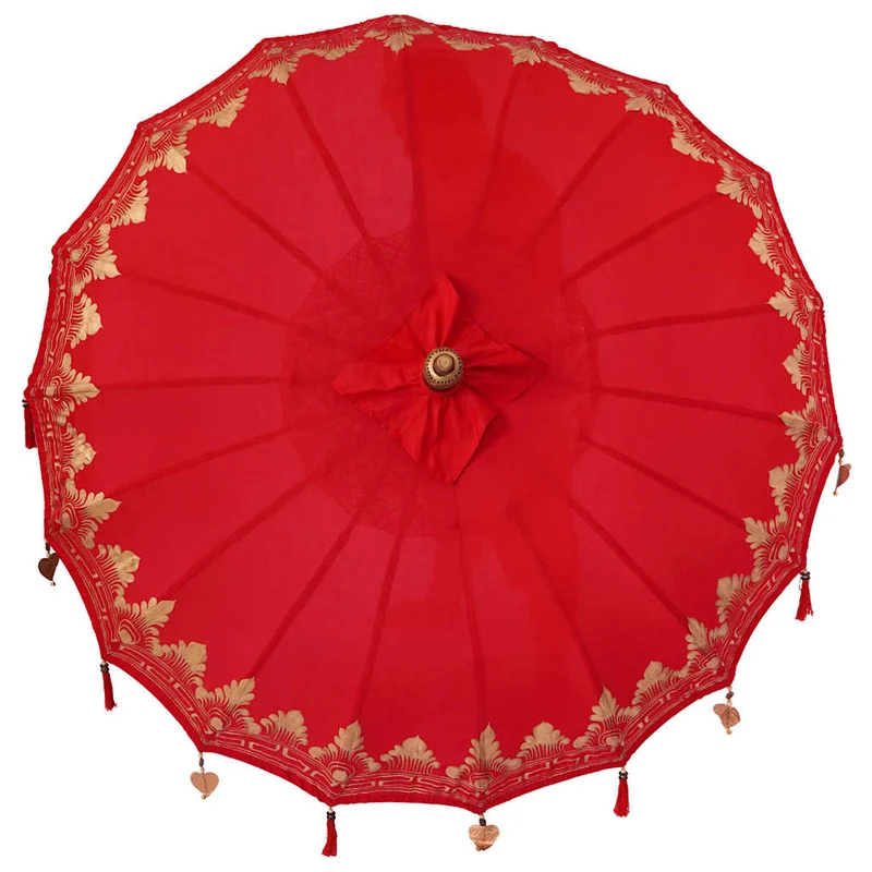 Parasol balinais rond jardin 185 x 185 x 260 cm décoration élégante ambiance tropicale en coton rouge 02_0058819