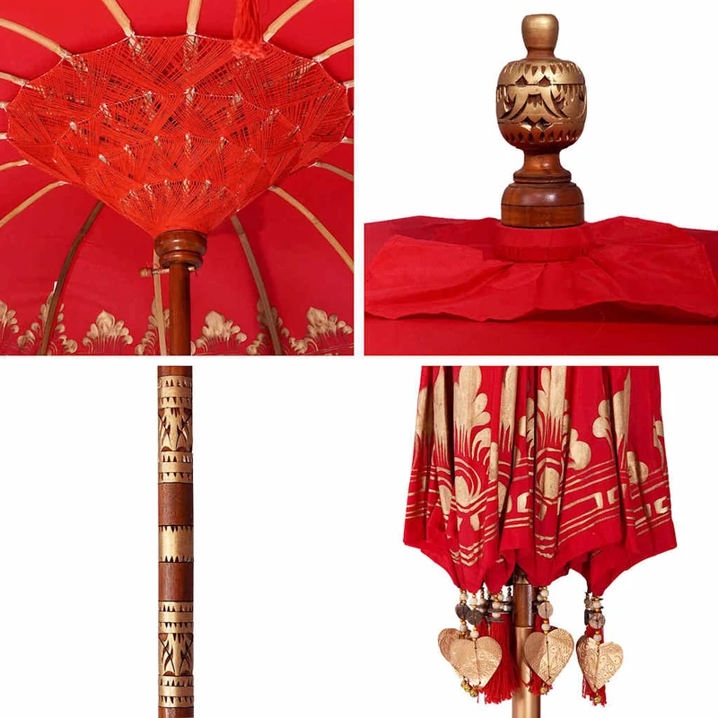 Parasol balinais rond jardin 185 x 185 x 260 cm décoration élégante ambiance tropicale en coton rouge 02_0058819