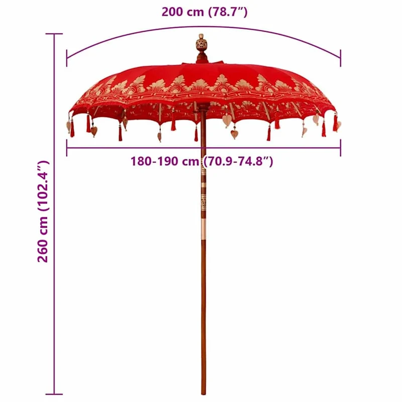 Parasol balinais rond jardin 185 x 185 x 260 cm décoration élégante ambiance tropicale en coton rouge 02_0058819