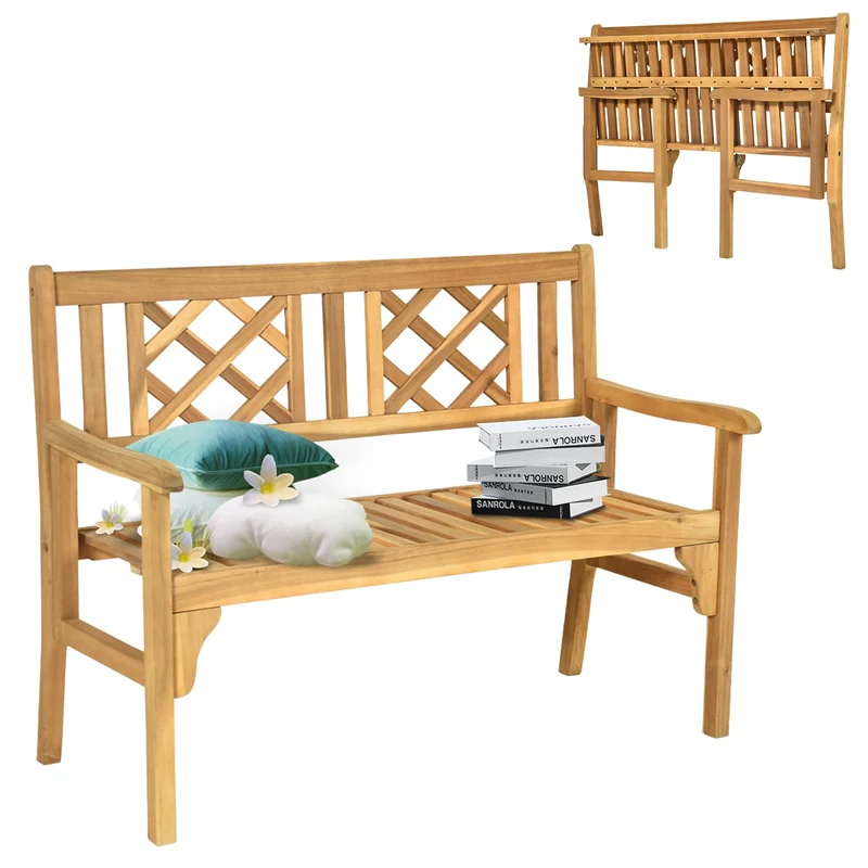Banc de jardin pliable 120 x 56 x 90 cm 2 places confortable et ergonomique style classique en bois acacia nature 20_0020574