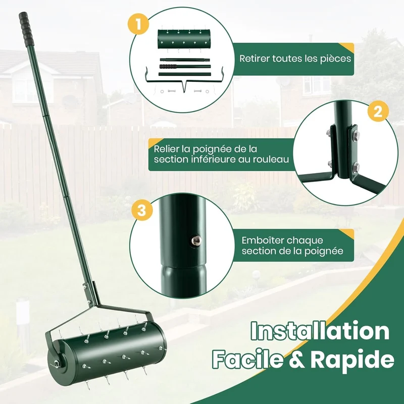 Aérateur de gazon manuel ergonomique 44x128 cm aération efficace et confort optimisé en métal vert 20_0017403