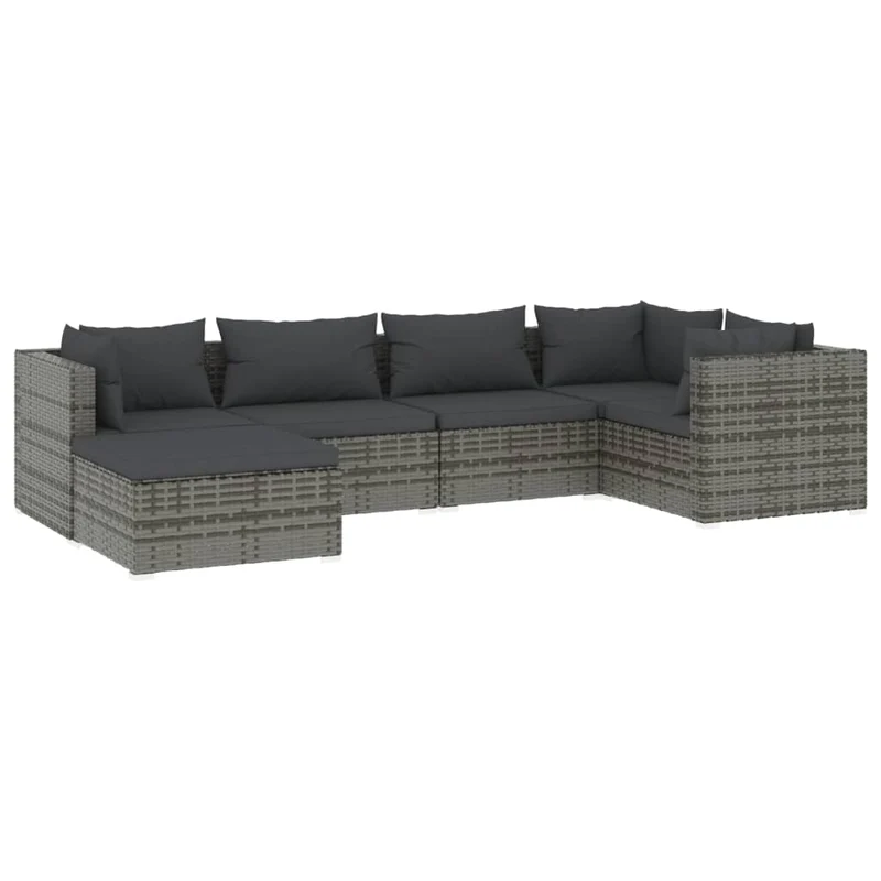 Salon de jardin meuble d'extérieur ensemble de mobilier 6 pièces avec coussins résine tressée gris 02_0016877