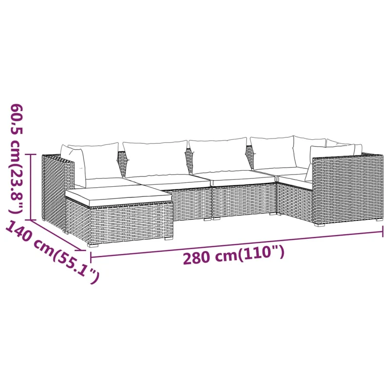 Salon de jardin meuble d'extérieur ensemble de mobilier 6 pièces avec coussins résine tressée gris 02_0016877