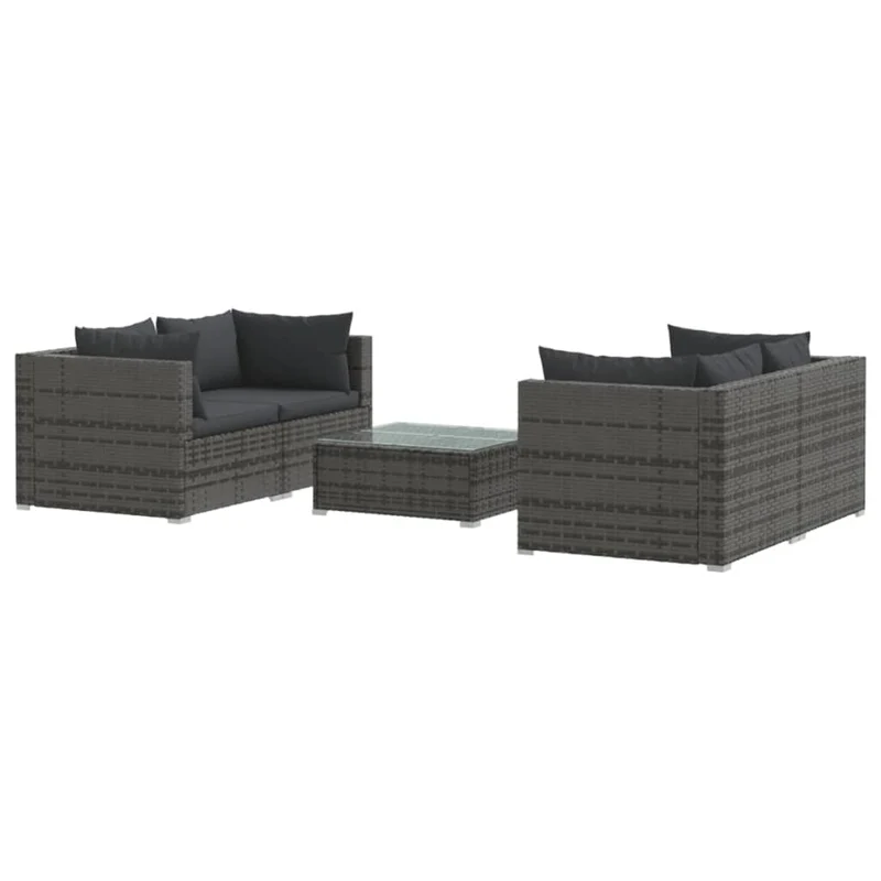 Salon de jardin meuble d'extérieur ensemble de mobilier 5 pièces avec coussins résine tressée gris 02_0016434