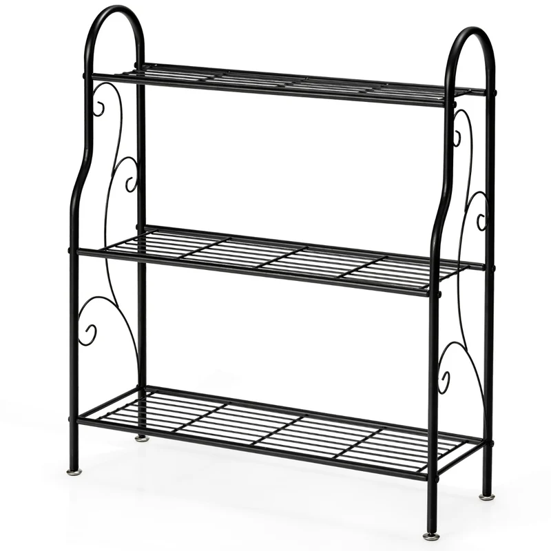 Support de plantes à 3 niveaux 72 x 25 x 85 cm organisateur multifonctionnel classique et élégant en métal noir 20_0019498