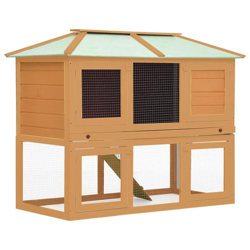 Cage clapier double pour animaux bois 130 x 68 x 105 cm marron 02_0000572