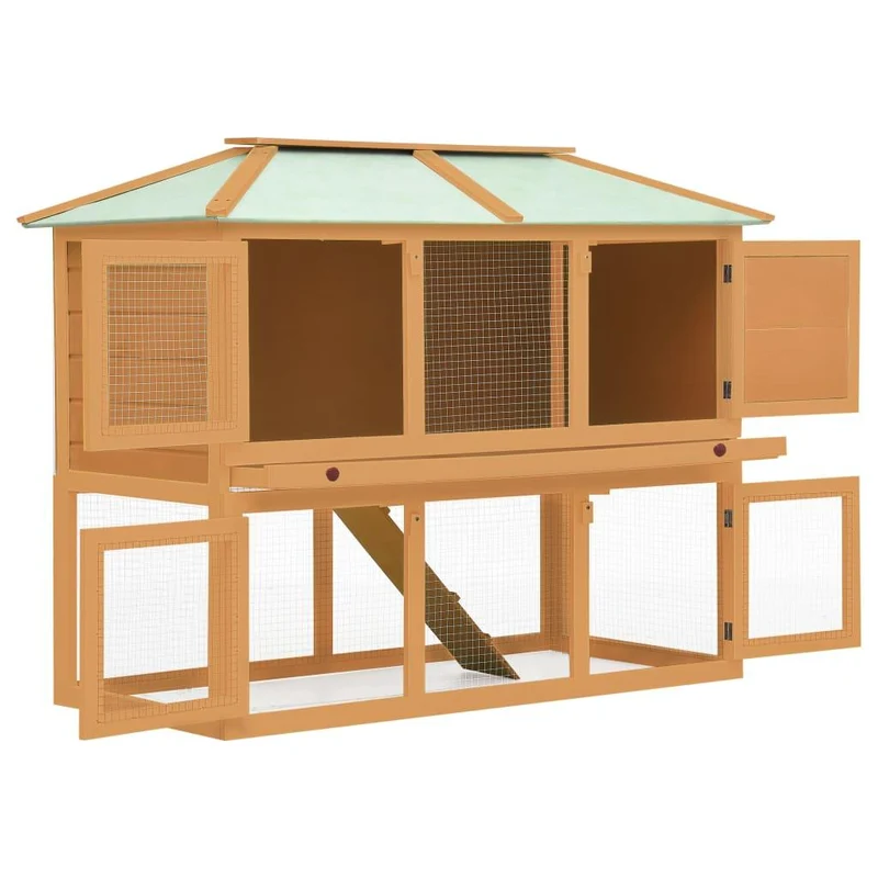 Cage clapier double pour animaux bois 130 x 68 x 105 cm marron 02_0000572
