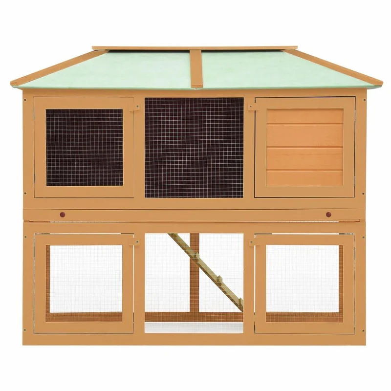 Cage clapier double pour animaux bois 130 x 68 x 105 cm marron 02_0000572
