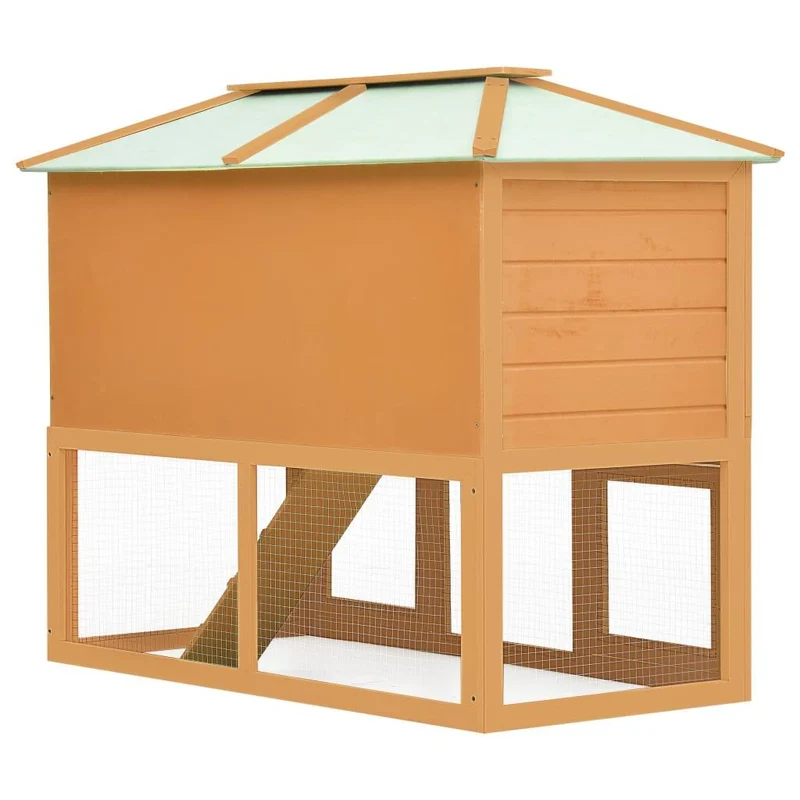 Cage clapier double pour animaux bois 130 x 68 x 105 cm marron 02_0000572
