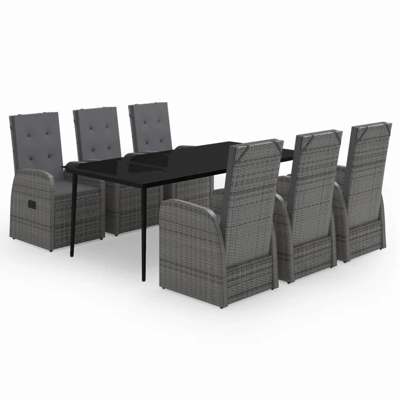 Ensemble de salle à manger de jardin meuble extérieur avec coussins 7 pièces gris 02_0014171