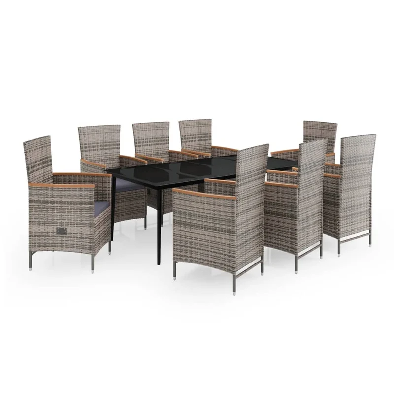 Ensemble de salle à manger de jardin meuble extérieur avec coussins 9 pièces gris 02_0014174