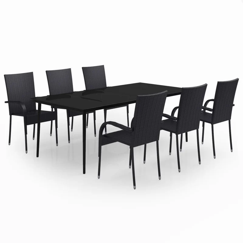 Ensemble de salle à manger de jardin meuble extérieur 7 pièces noir 02_0014027