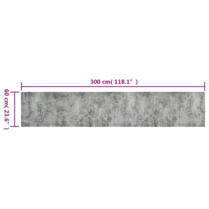 Tapis de cuisine lavable impression béton 300 x 60 cm antidérapant doux moderne en velours gris 02_0046064