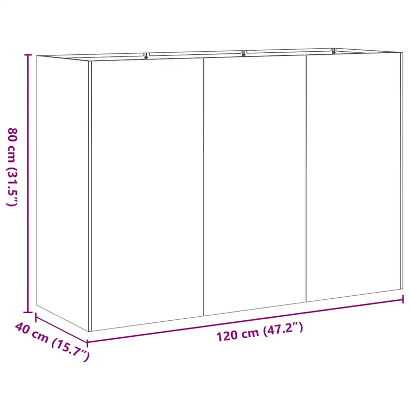 Jardinière moderne extérieure 120 x 40 x 80 cm grande capacité avec fond ouvert en acier inoxydable 02_0051508
