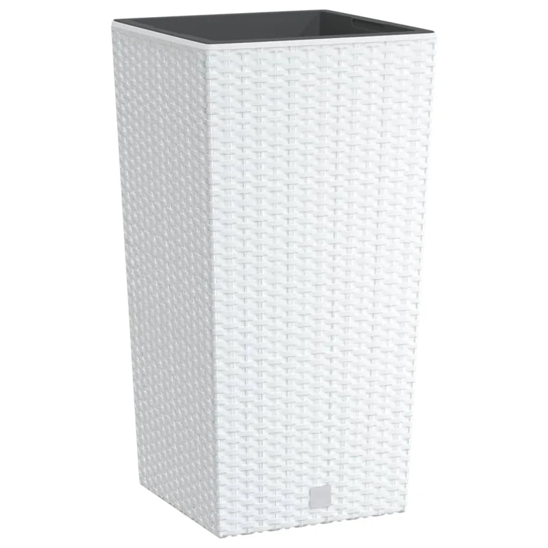 Jardinière bac lit surélevé plantes fleurs terrasse jardin et intérieur amovible 11/26,5 L rotin PP blanc 02_0038599