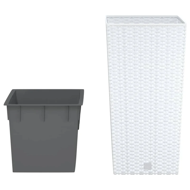 Jardinière bac lit surélevé plantes fleurs terrasse jardin et intérieur amovible 11/26,5 L rotin PP blanc 02_0038599