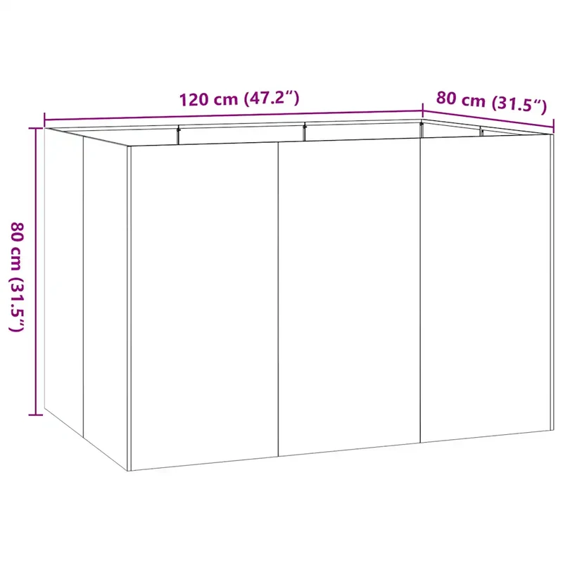 Jardinière grande capacité design moderne jardin terrasse 120 x 80 x 80 cm en acier inoxydable gris 02_0051573