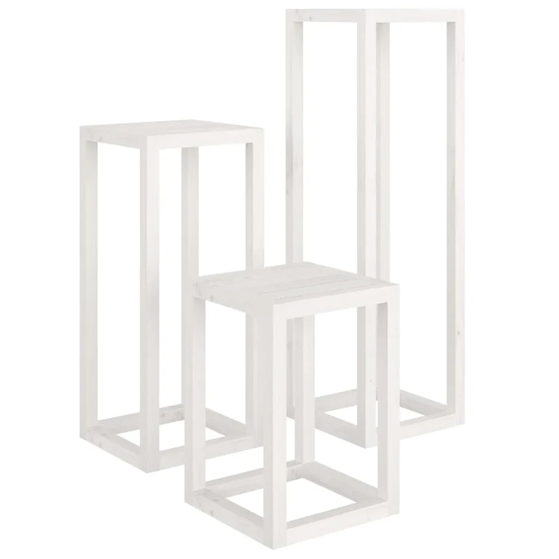 Lot de 3 supports de plantes en bois de pin massif 34 x 34 x 110 80 50 cm décoration rustique salon blanc 02_0048475