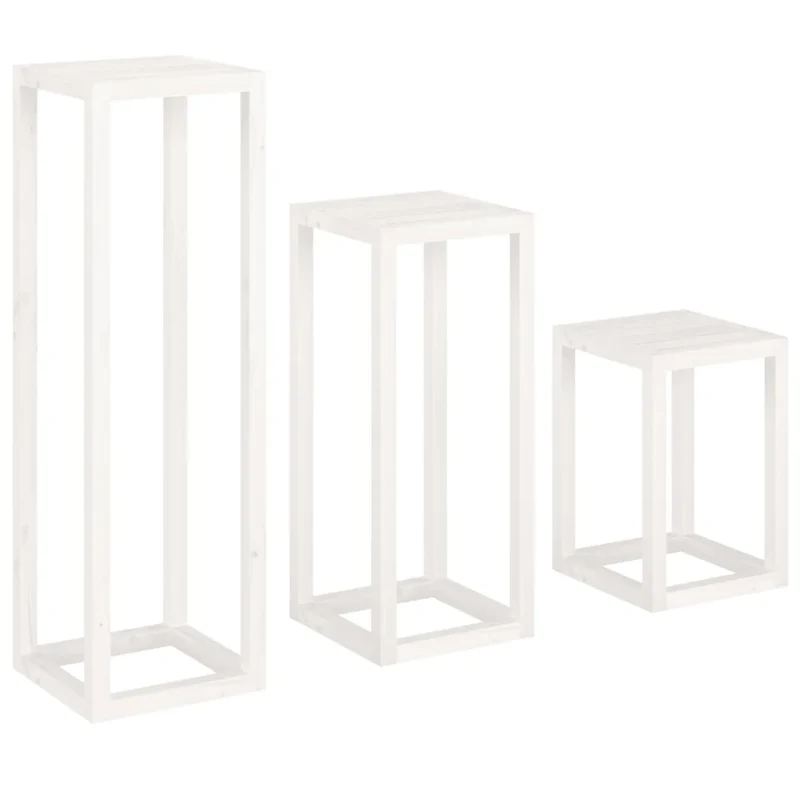 Lot de 3 supports de plantes en bois de pin massif 34 x 34 x 110 80 50 cm décoration rustique salon blanc 02_0048475