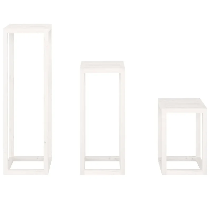 Lot de 3 supports de plantes en bois de pin massif 34 x 34 x 110 80 50 cm décoration rustique salon blanc 02_0048475