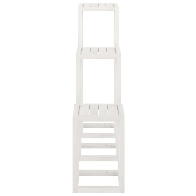 Lot de 3 supports de plantes en bois de pin massif 34 x 34 x 110 80 50 cm décoration rustique salon blanc 02_0048475